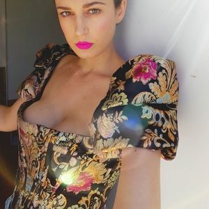 COPY - "Isabella" puff sleeve gold lame corset